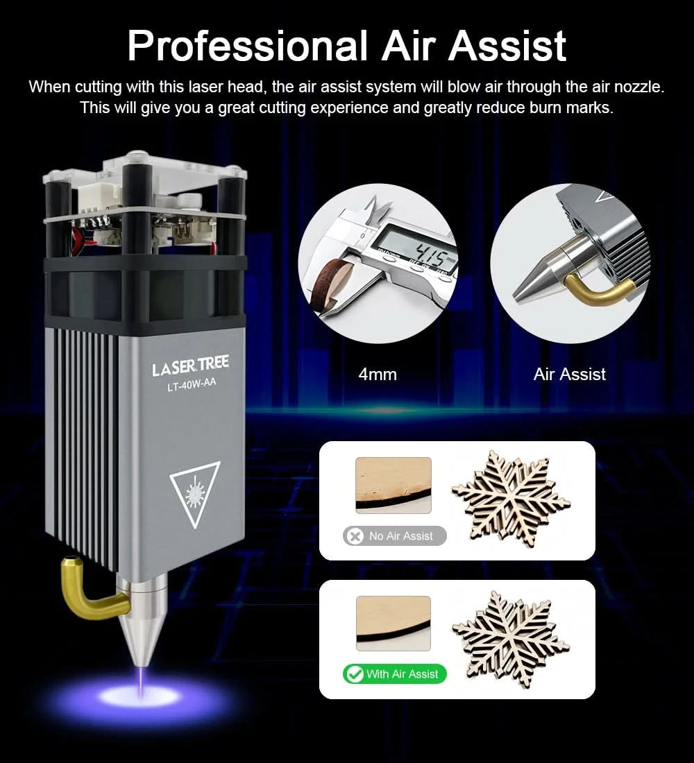 LASER TREE Lasermodul 4W 5W 10W optische Leistung mit Air Assist Laserkopf 450nm TTL Blaulicht Graveur Schneiden Holz DIY Werkzeuge