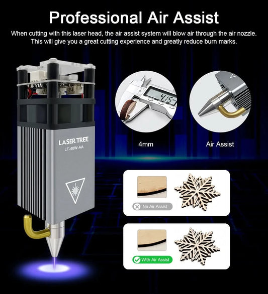 LASER TREE Laser Module 4W 5W 10W Optical Power with Air Assist Laser Head 450nm TTL Blue Light Engraver Cutting Wood DIY Tools