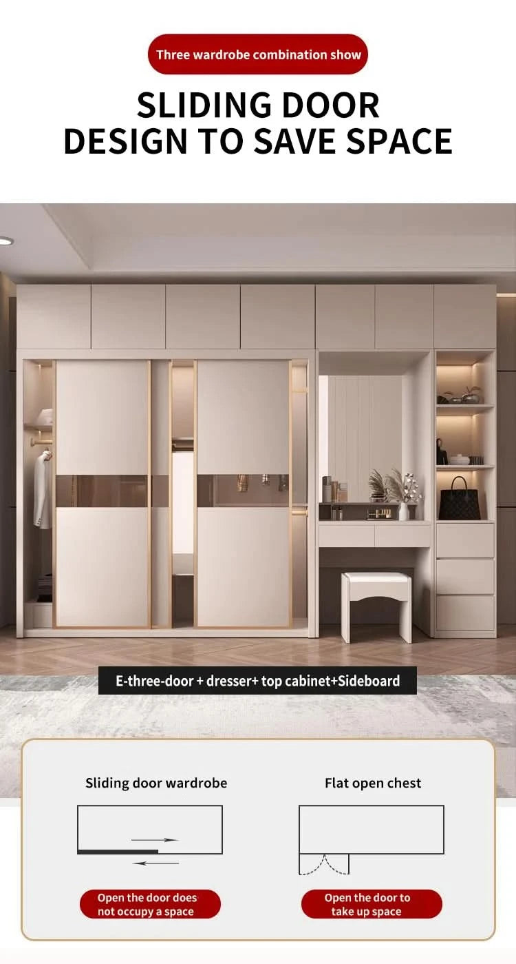 SchiebetürenschrankNordisches modernes Heim-Möbel Schlafzimmer Schreibtisch Kommode in einer Kombination Leichter Luxus-Eckkleiderschrank Möbel