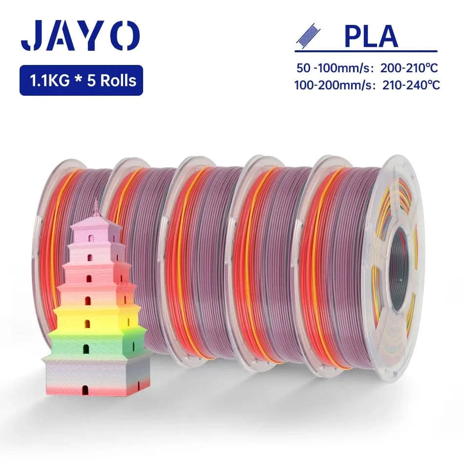 JAYO PLA Filament 1.75MM 5Rolls 3D Printer Filament PLA 100% No Bubble for FDM Coloful 3D Printing Material DIY Gift