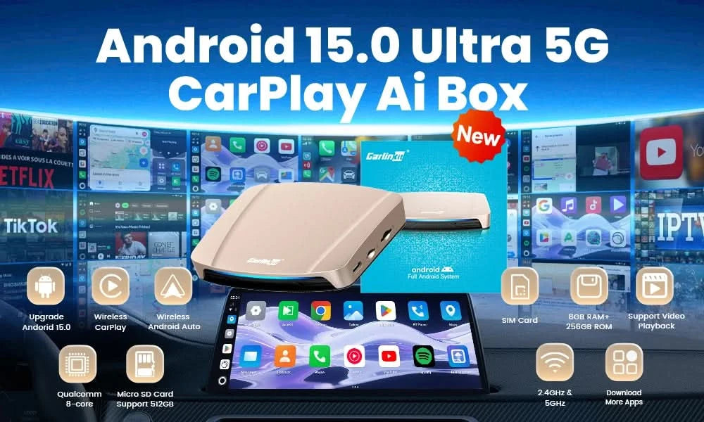 2026 CarlinKit CarPlay AI Box Android 13.0 SM6225 8-Core Android Auto Wireless CarPlay Adapter 2.4+5GGPS 64G 128G FOTA-Upgrade
