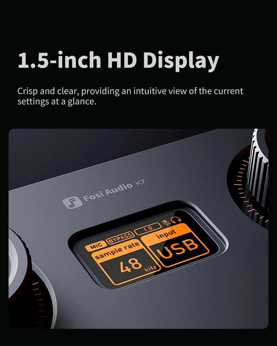 Fosi Audio K7 HiFi DAC & Kopfhörerverstärker, AKM4493ESQ DAC-Chip, PCM 384kHz/32Bit & DSD256, Mikrofon-Eingang USB Audio DAC für Gaming