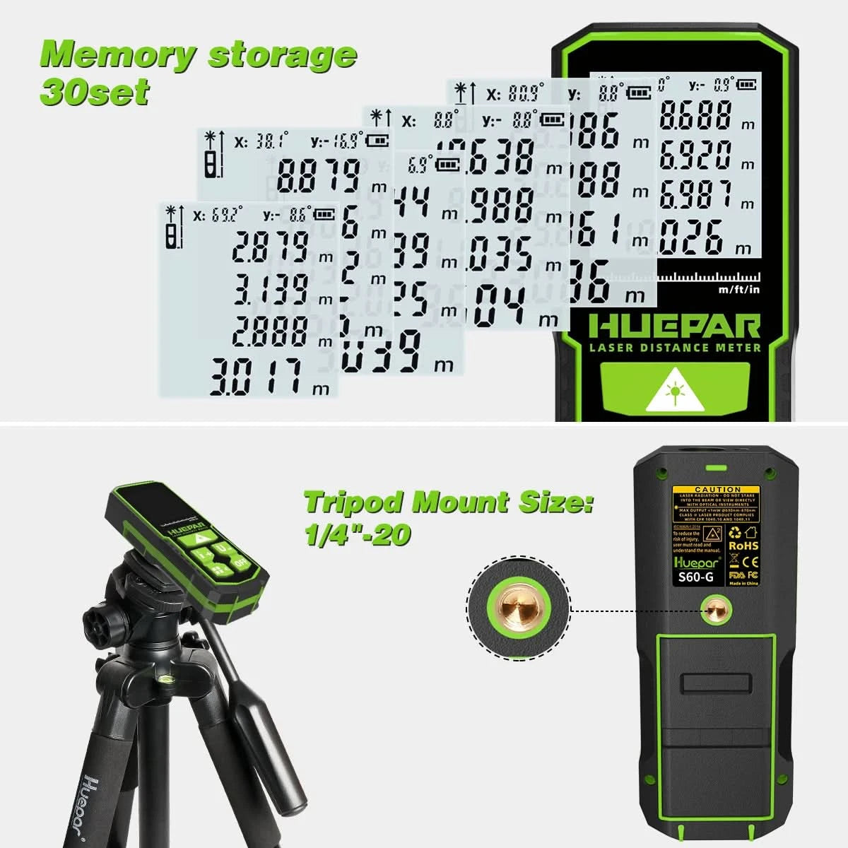 Huepar Laser-Entfernungsmesser Digitaler Laser-Distanzmesser 60M 100M 120M Messen Laserband Grüner Strahl