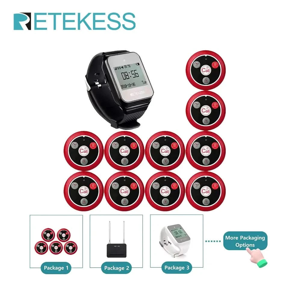 Retekess Wireless Calling System Restaurant Pager TD108 Waterproof Watch Receiver T117 Waiter Call Buttons For Hookah Cafe Bar