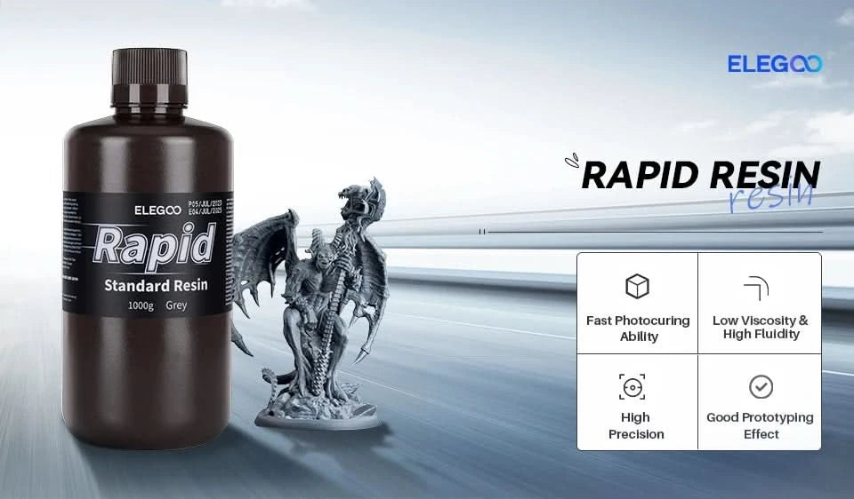 ELEGOO 3D Printer Rapid Resin LCD UV-Curing Resin 405nm Standard Photopolymer Resin for LCD 3D Printing 1000g Grey