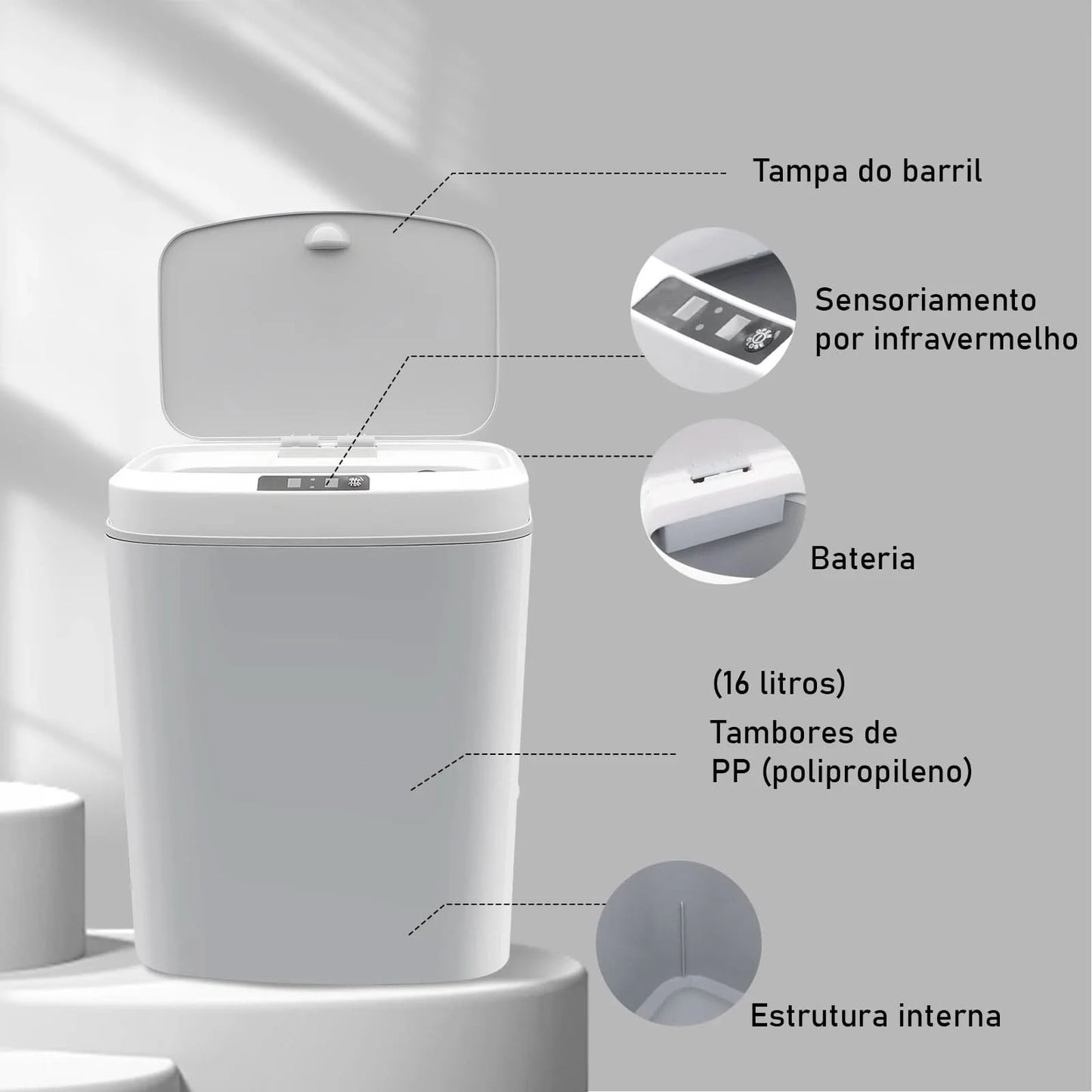 Automatischer Sensor-Mülleimer, Abfalleimer, Mülleimer, Plastik-Mülleimer, Küche, Wohnzimmer, Haushaltskapazität