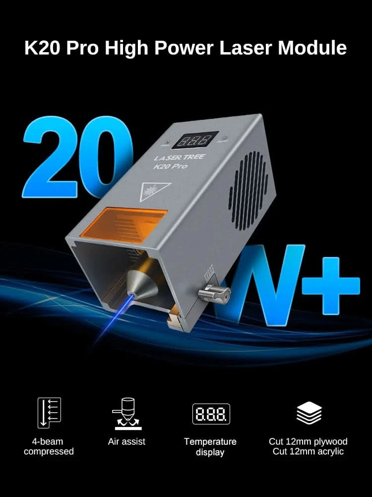 LASER TREE Laser Module 10W/20W/30W/40W Optical Power with Air Assist Laser Head TTL Blue Light for Engraver Cutting Wood Tools