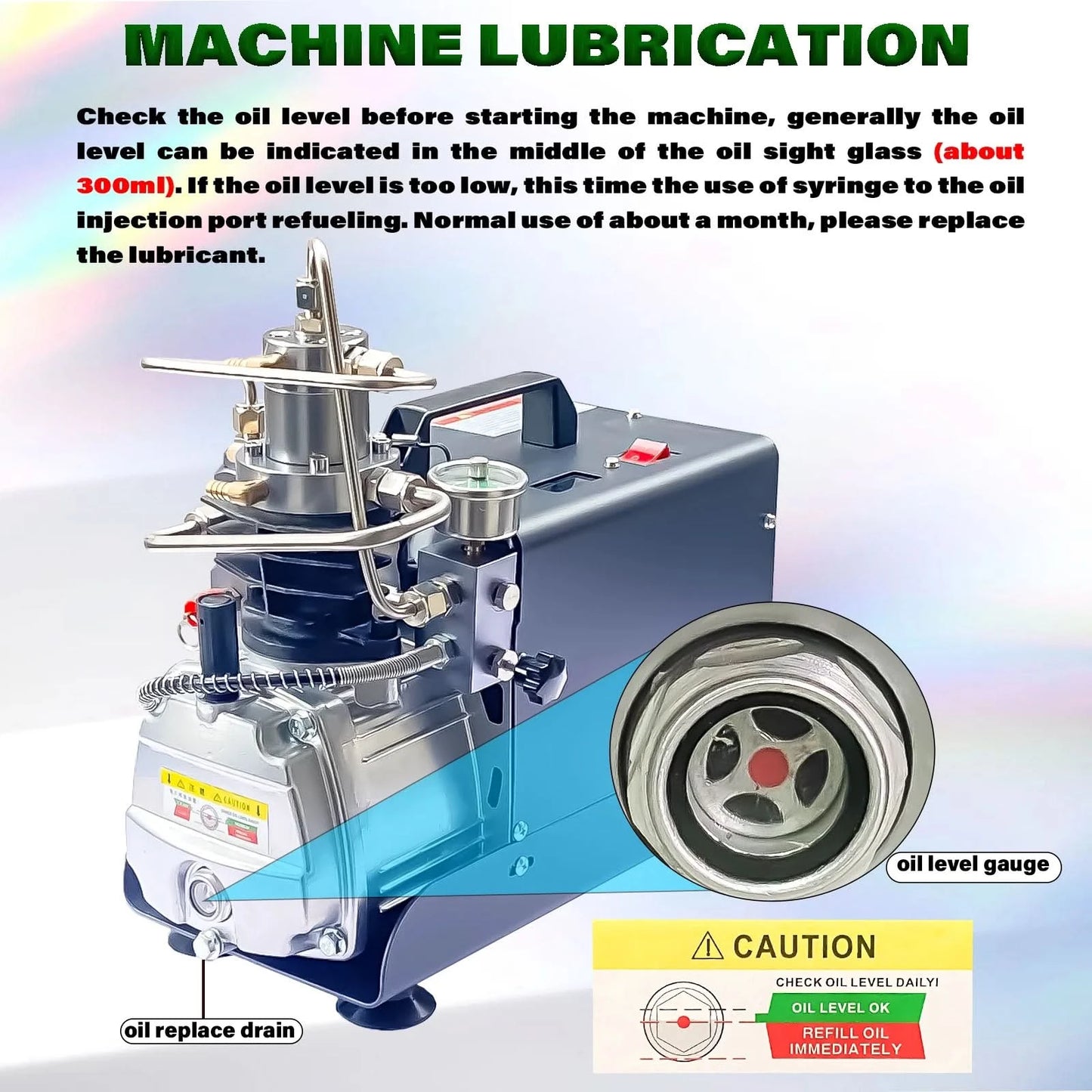 NUOGE AUTO-STOP 4500Psi 300Bar PCP Air Compressor  Electric High Pressure Compressor Scuba Diving Tank Filling