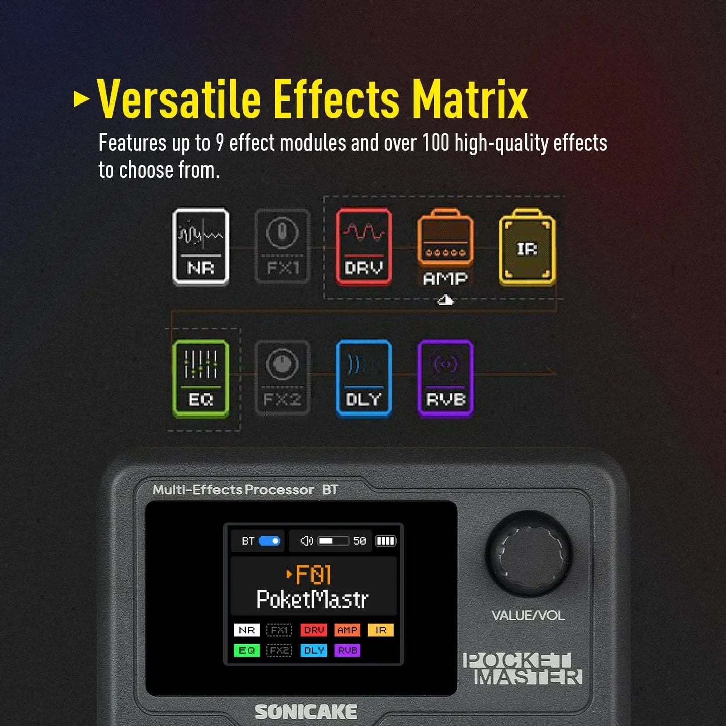 SONICAKE Pocket Master Brasil English Version Guitar Bass Amp 100+ Multi-Effects Pedal APP Control Built-in battery