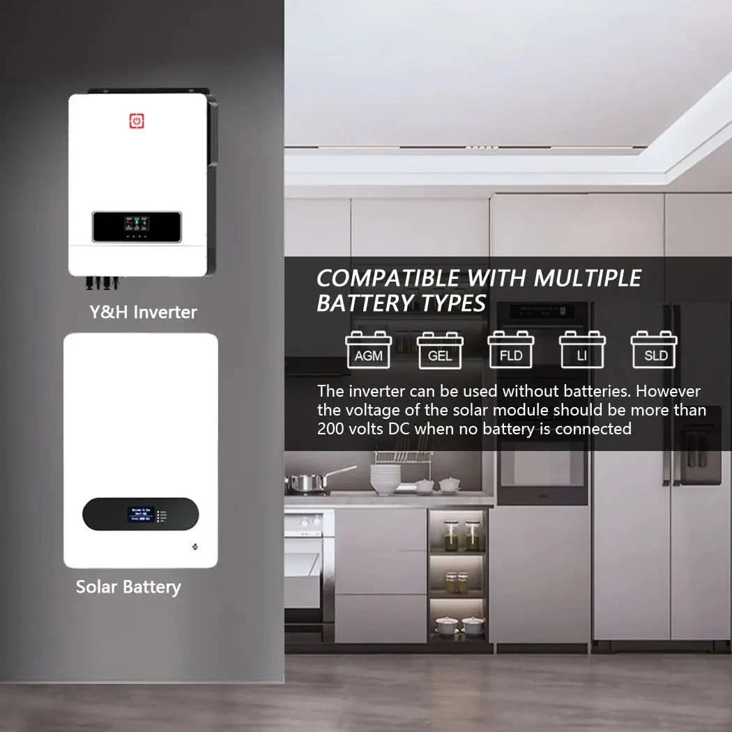 Y&H 10.2KW/6.2KW Hybrid-Solarwechselrichter Ein/Aus-Netz-Wechselrichter 48V 220V Reiner Sinuswellen-Wechselrichter MPPT 160A/120A Laderegler
