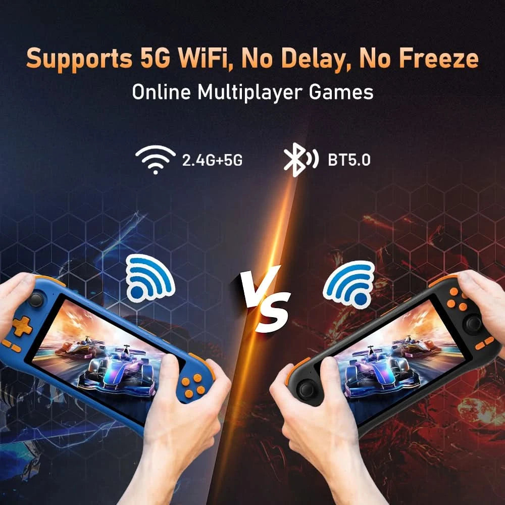 KINHANK K56 Handheld-Spielekonsole 5,5 Zoll Touchscreen 50 Emulatoren für Android 14 PS1/PSP/DC/SS 5000mAh WIFI5 Retro-Game-Player