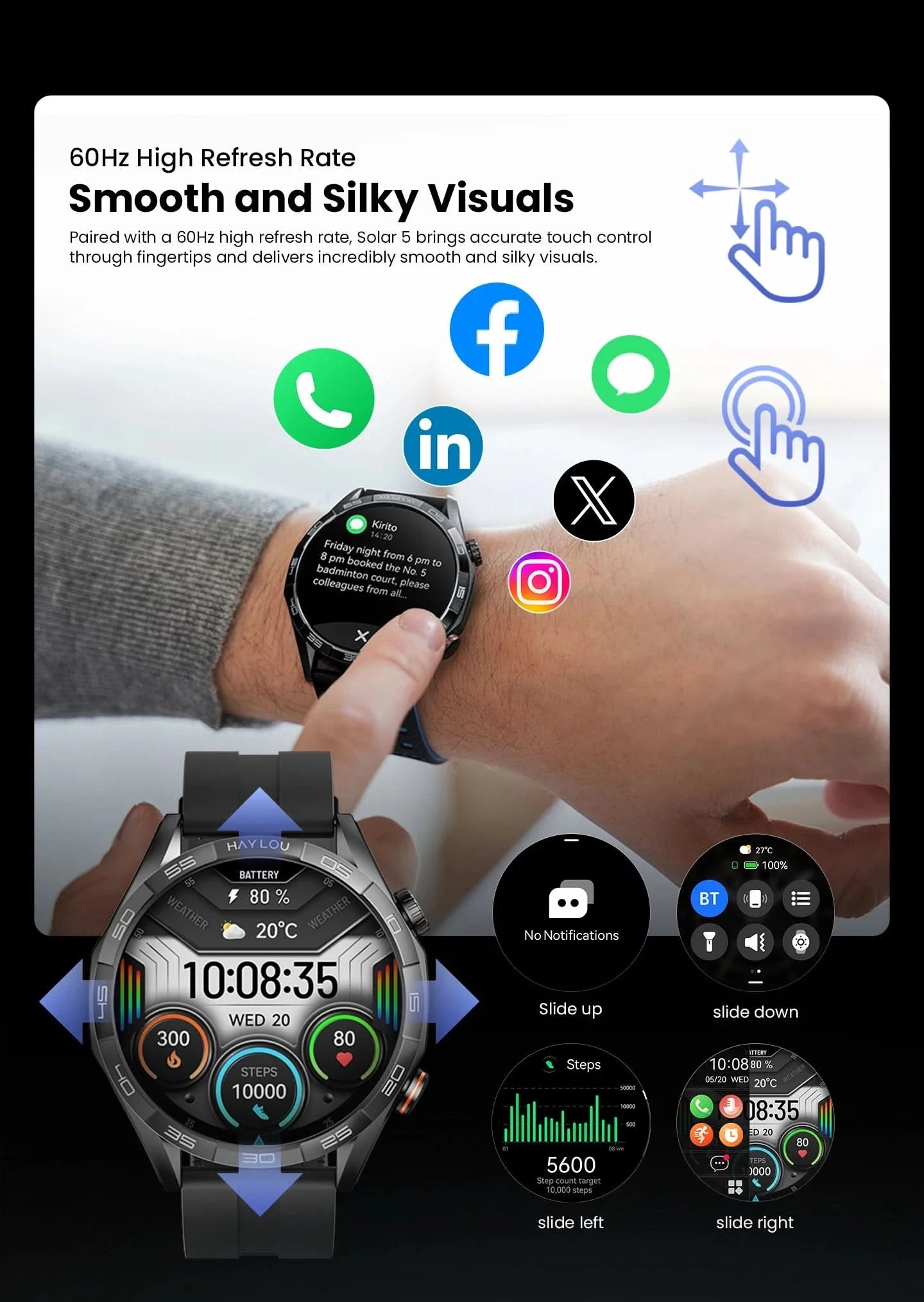 HAYLOU Solar 5 Smartwatch mit Sprachanrufen 1.58'' AMOLED Display 60Hz Smart Watch 24H Gesundheitsüberwachung Sport-Smartwatch für Herren