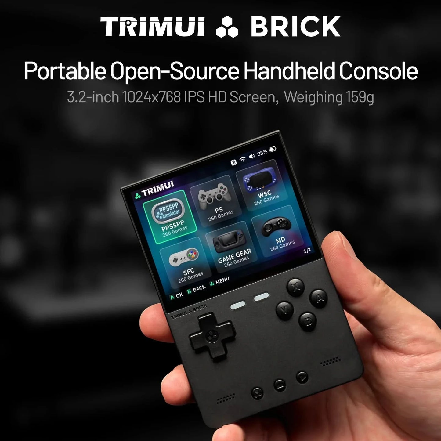 TRIMUI BRICK Handheld-Spielekonsole Tragbarer Retro-Videoplayer Spielekonsole Linux-System 3000mAh Langzeitakku LED Jungen Geschenke