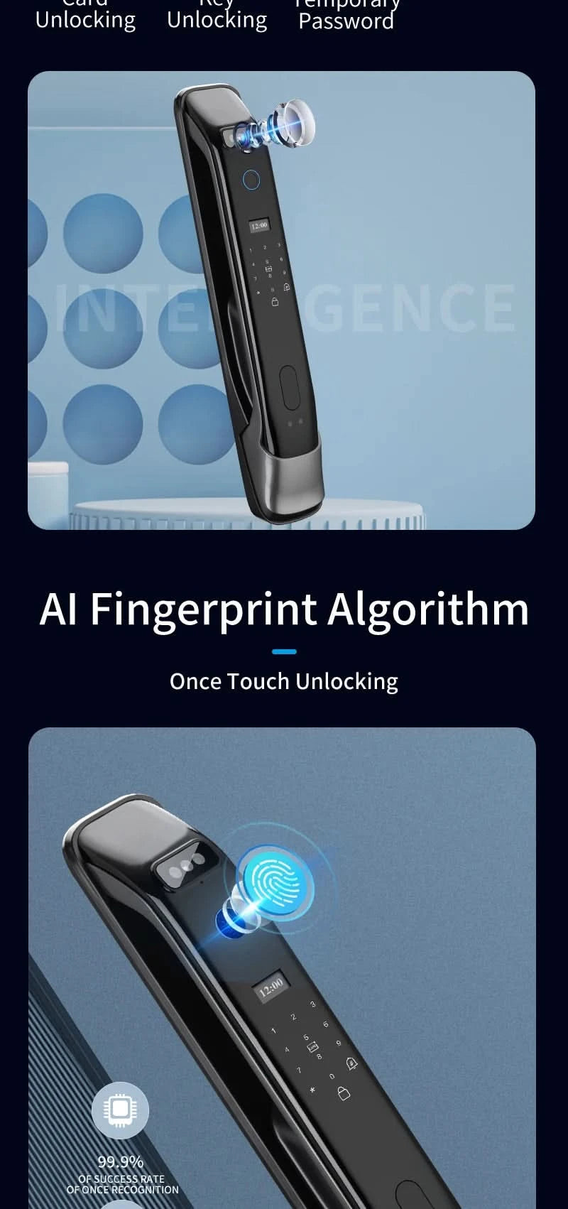Biometric Infrared 3C Face Real-time intercom Palmar vein Smart Door Lock Fingerprint Password Electronic Key Card APP Unlock