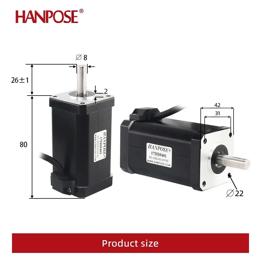 HANPOSE Nema17 Schrittmotor, Drehmoment 78 oz-in (52 N-cm), Strom 1,8 A. Modelle 17HS8401 17HS 2408 17HS3401S 17HS4401S 17HS6401S