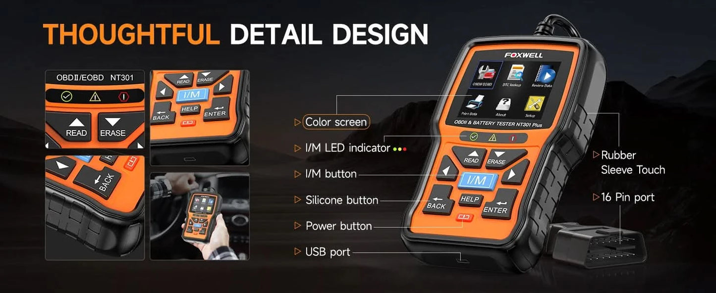 FOXWELL NT301 OBD2 Scanner Motorkontrollleuchte Code-Lesegerät Professioneller ODB2 OBD2 Fahrzeugdiagnosescanner Auto-Diagnosetools PK ELM327