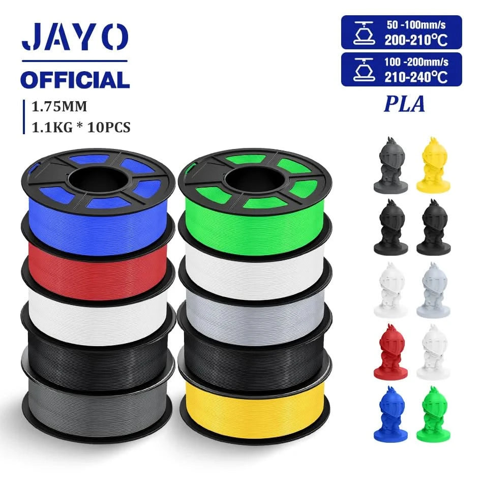 JAYO 3D Filament 1.75mm PLA / PLA Plus / PLA Meta/ Seiden-PLA+/PLA Matt 3D-Drucker-Filament 1.1KG Für FDM Multicolor Set 10 Rollen