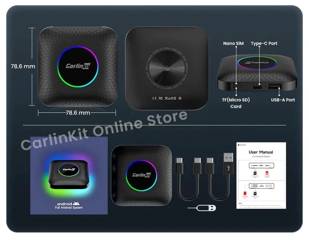 Carlinkit SDM660 Aibox Android 13 USB-A CarPlay Android Auto Wireless Adapter Unterstützt Online-Video Spotify Netflix Bluetooth Wifi