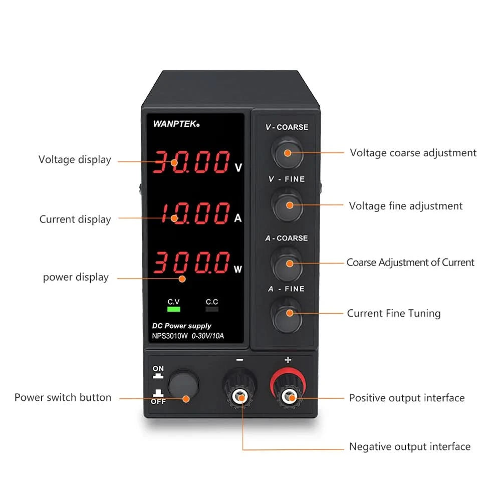 Wanptek Einstellbares Gleichstromnetzteil 30V 10A 60V 5A Labornetzgerät Stabilisiertes Netzteil Spannungsregler Schalter 220V