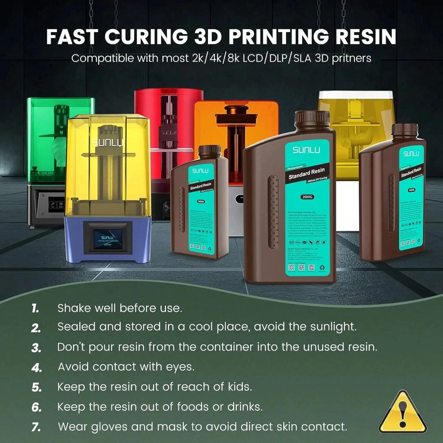SUNLU 10KG  Standard / Water-Wash 3D Resin 405nm UV Resin For most SLA/DLP/LCD 3D Printer Material UV Sensitive 1kg