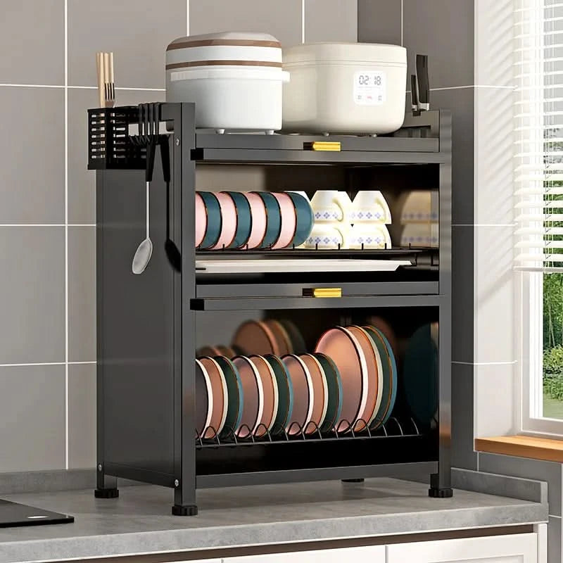 Kitchen cupboard storage box with door, dust-proof bowl rack, countertop, dish storage rack, chopsticks, dishes, drain rack