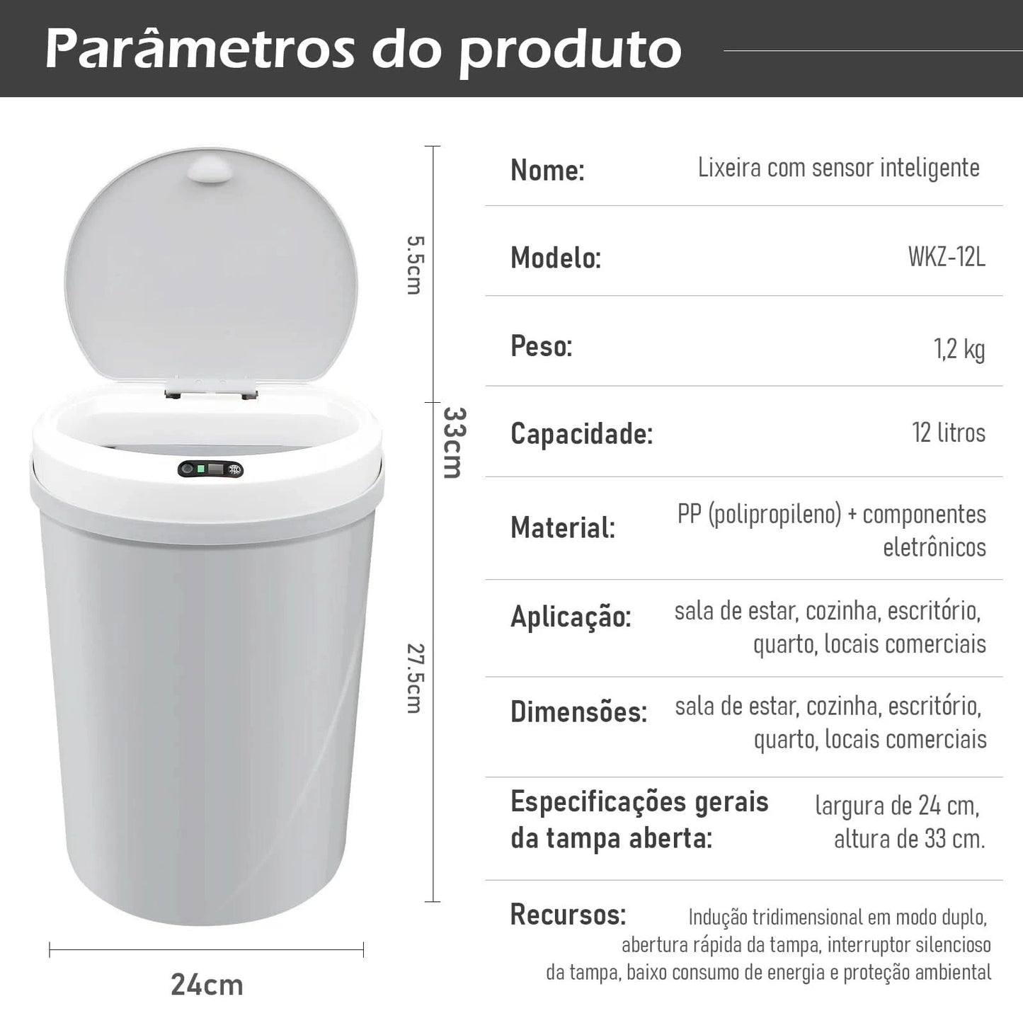 Automatischer Sensor-Mülleimer, Abfalleimer, Mülleimer, Plastik-Mülleimer, Küche, Wohnzimmer, Haushaltskapazität