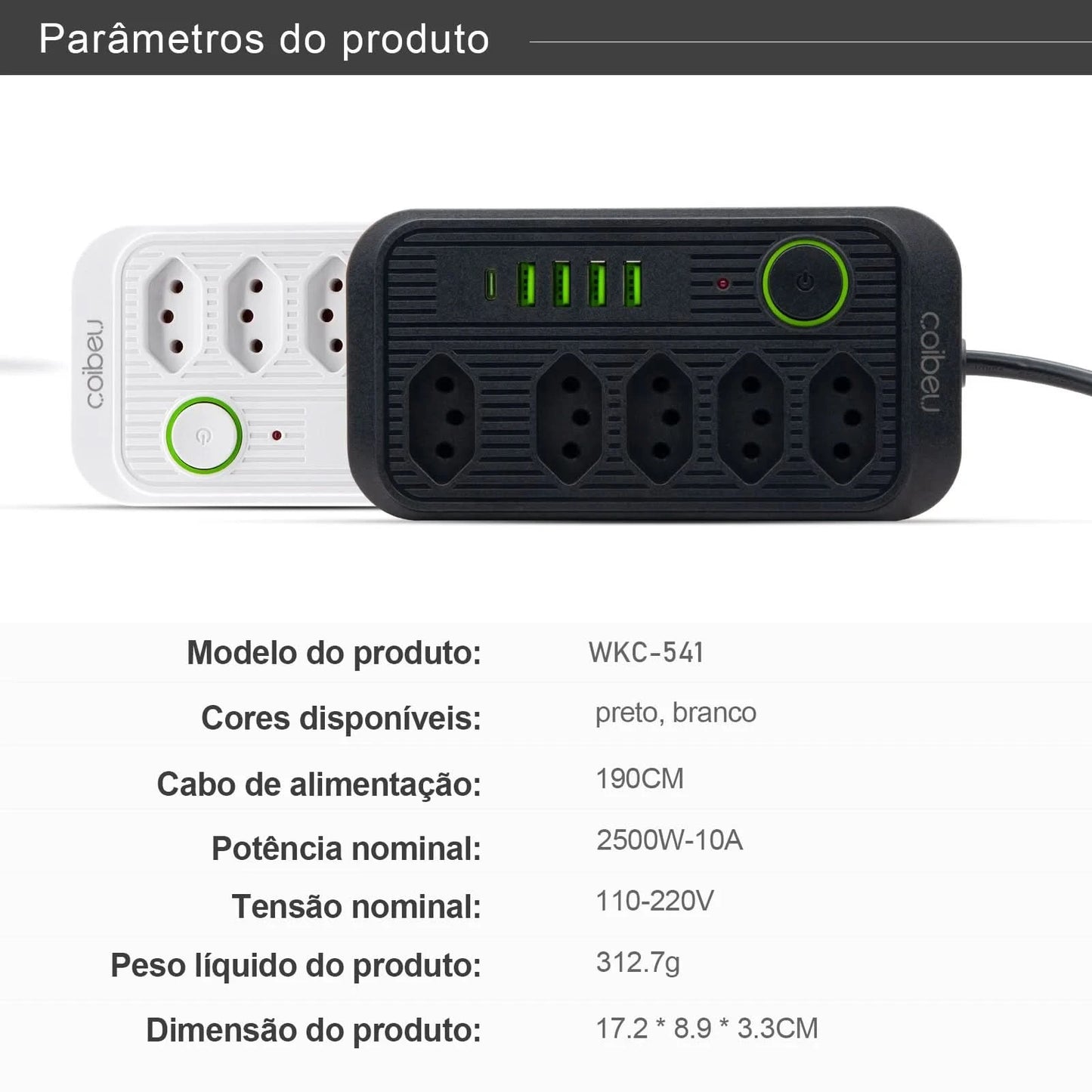 Mehrfachsteckdose, Steckdosenleiste, USB-Steckdose, Steckdosenleiste mit Filter, Steckdosenleiste, Verlängerungskabel, 110-220V, 10A