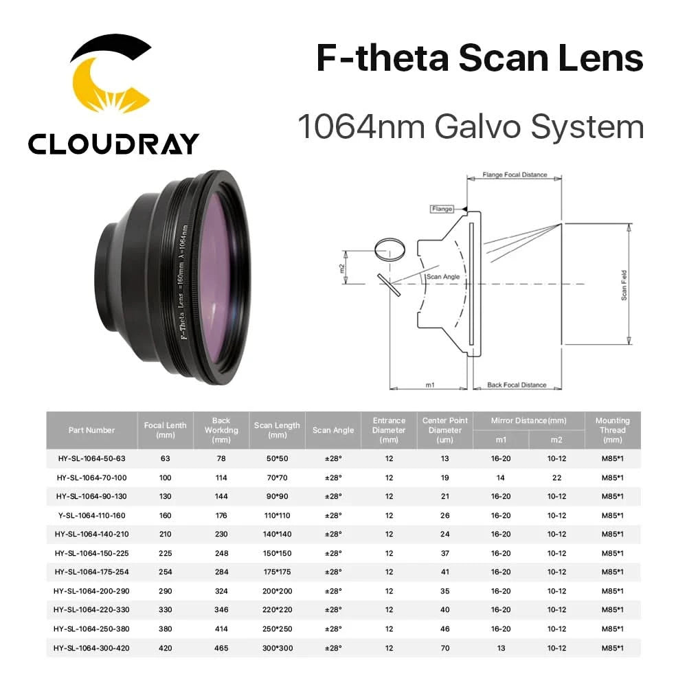 F-Theta-Scanobjektiv Feldlinse 1064nm 50x50 - 300x300 F63-420mm für 1064nm YAG-Glasfaserlaser-Markierungsmaschinenteile