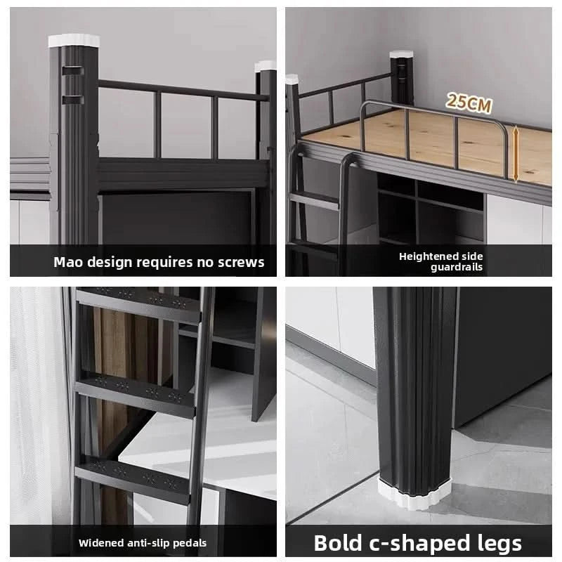 Upper Bed Lower Table Combined Bed College Dormitory Elevated Bed Small Apartment Household Wrought Iron Bed Apartment Bed