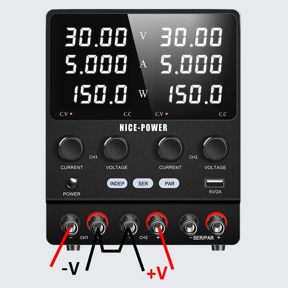 NICE-POWER 30V 10A Zweikanal-DC-Labornetzteil 60V 120V 240V Doppel-Tischnetzteil mit positiver und negativer Spannungsausgabe