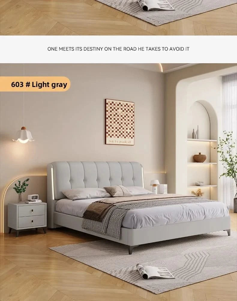 Cream white bed modern minimalist master bedroom bed frame light luxury comfortable bases e armações de cama interior furniture