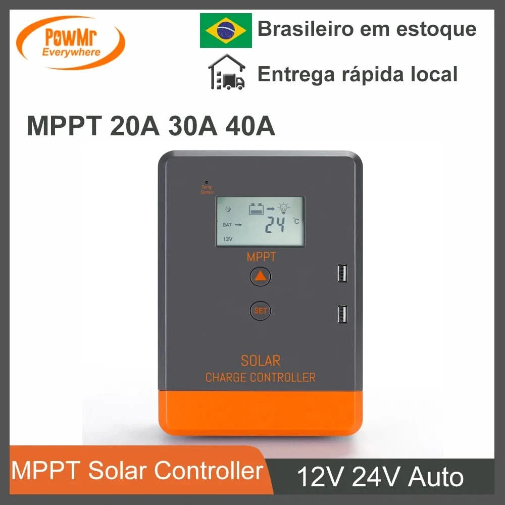 Brasilien Lagerbestand 20A 30A 40A Solar-MPPT-Laderegler 12/24V Auto Solarpanel-Regler mit LCD-Anzeige unterstützt LifePo4-Batterie