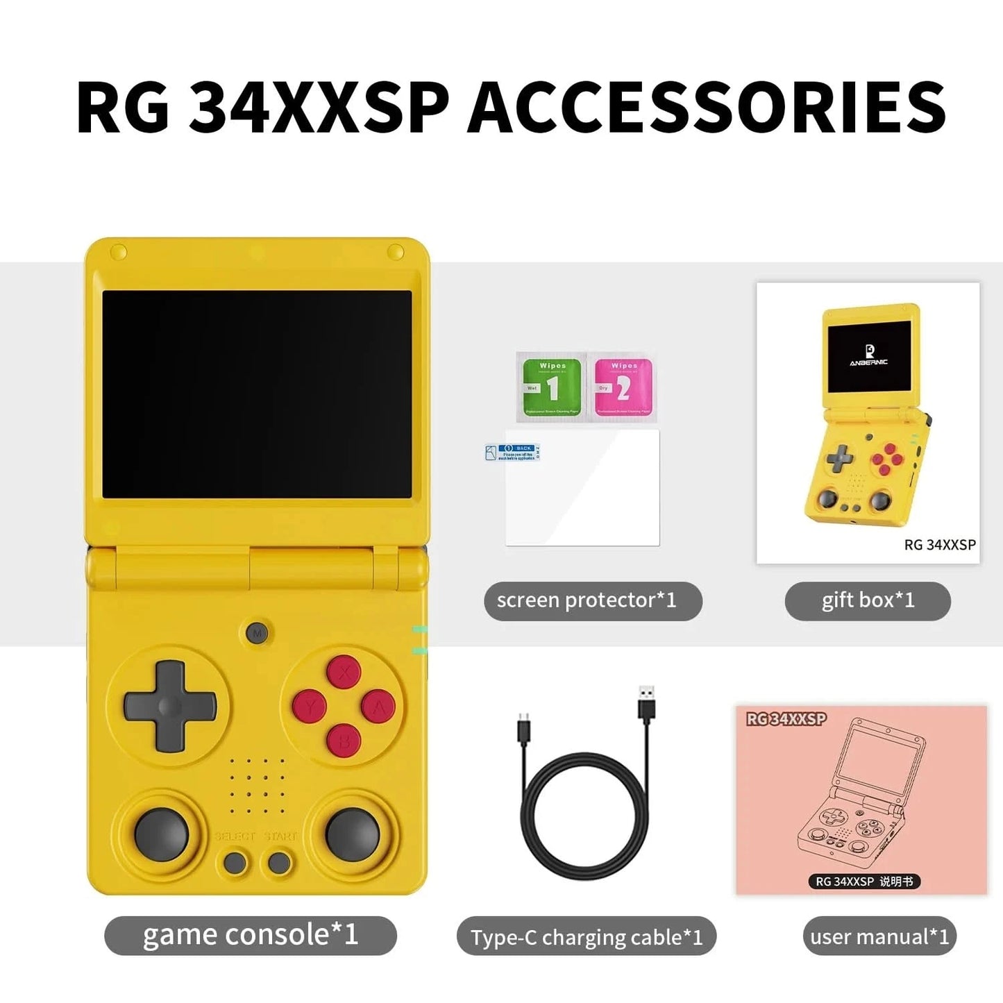 Anbernic RG34XXSP 3.4'' IPS-Bildschirm Flip Handheld-Konsole Linux System HDMI-kompatibler TV-Ausgang 256G PSP 300+ Spiele vorinstalliert