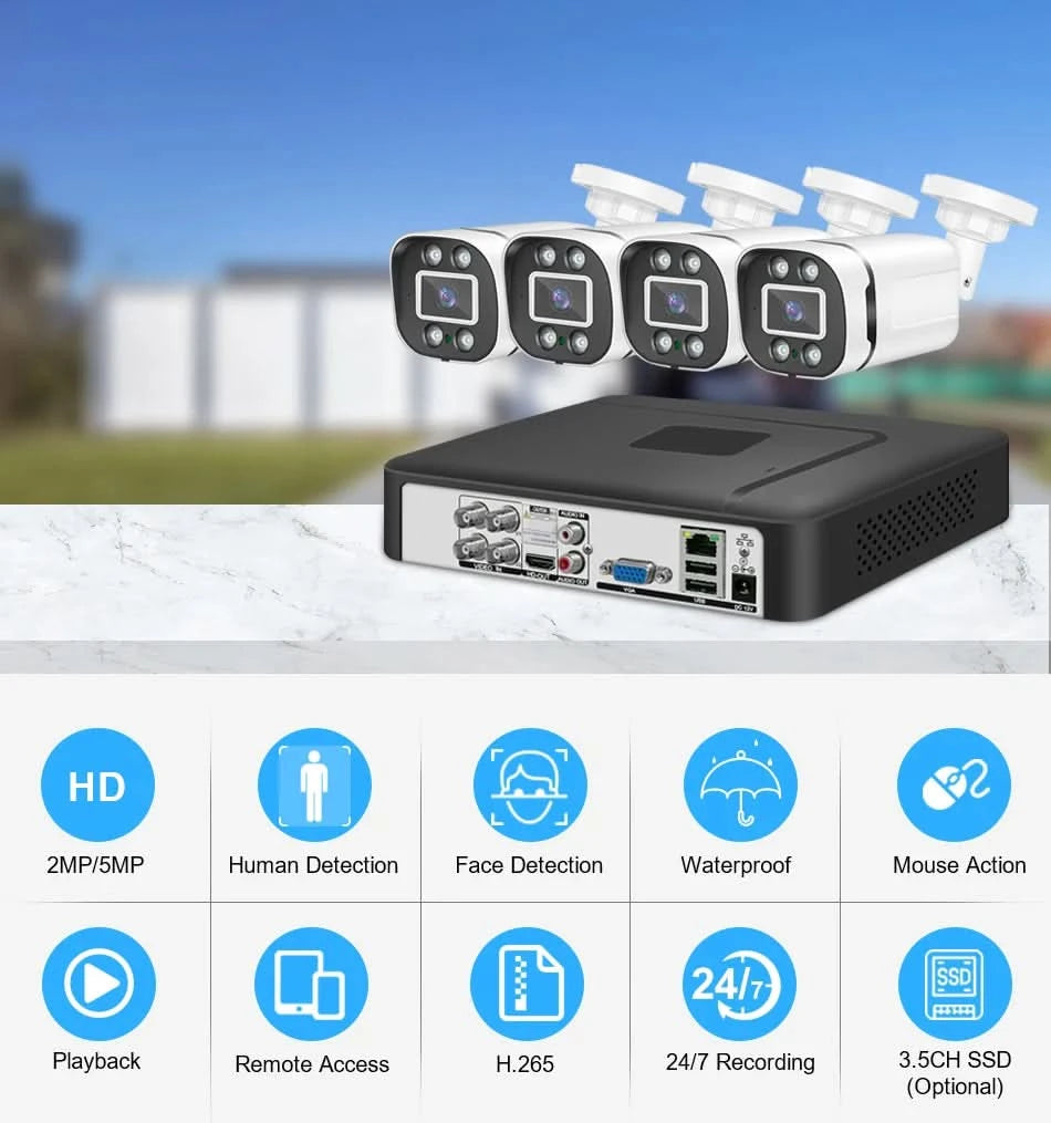 Smar Security Camera System 4CH 5M-N HD DVR Kit CCTV 4PCS 5MP AHD Camera Outdoor Home Security System Video Surveillance Set