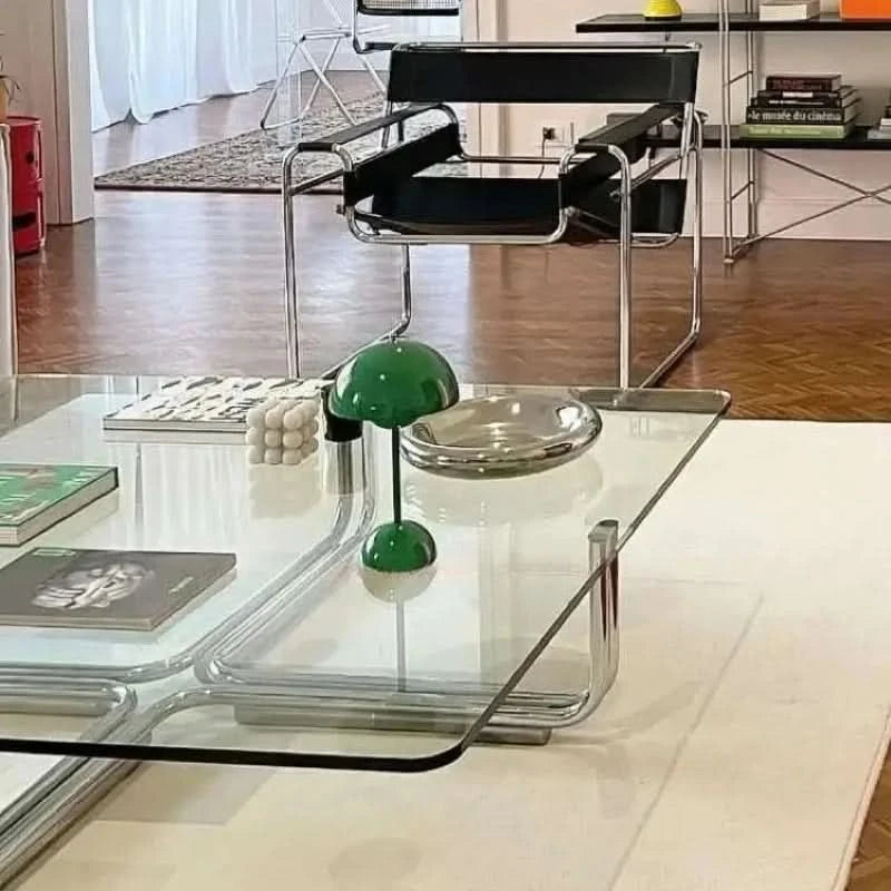 Transparent Square Glass Coffee Table, Stainless Steel Low Table