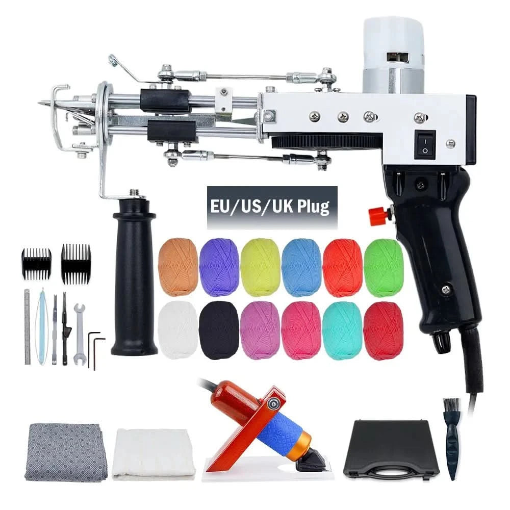 2-in-1-Tufting-Gun-Set, elektrische Tufting-Pistole, 7–21 mm Tufting-Pistole, mit Wollgarn und Tufting-Gewebe, Trimmer für Anfänger