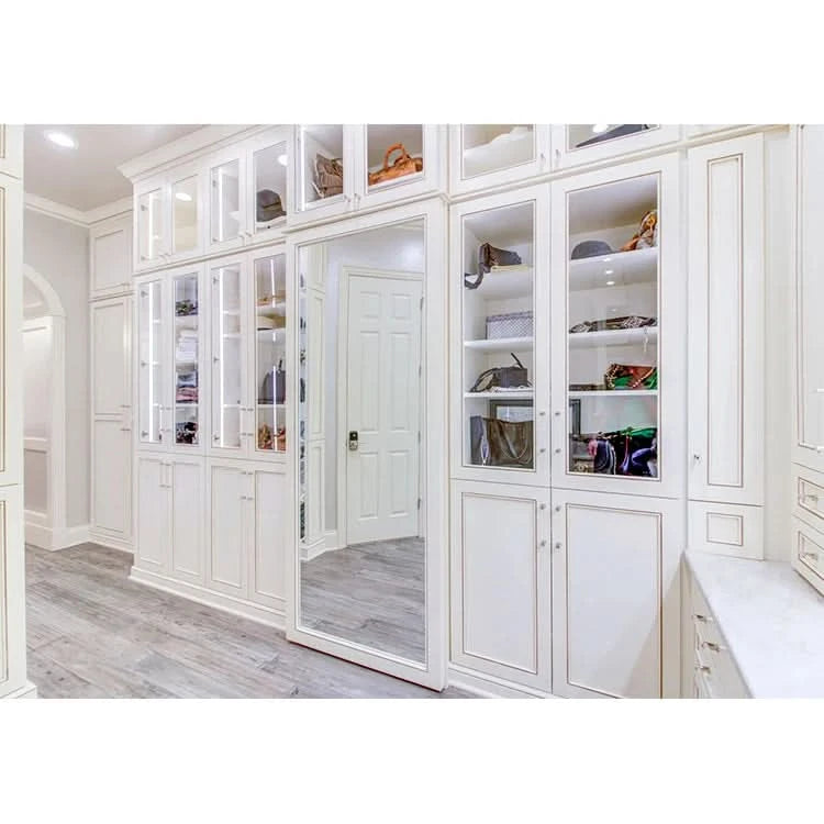 Modern wardrobes L shape with LED light walk in closets
