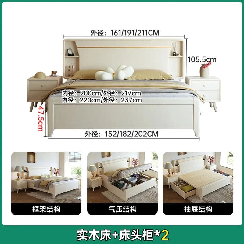 Bedside Table White Double Bed Wooden Bedding Teen Girls Queen Size Double Bed Frame High Clearance Hotel Bedroom Furnitures
