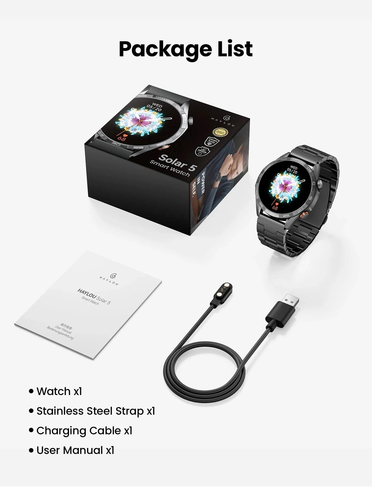 HAYLOU Solar 5 Smartwatch mit Sprachanrufen 1.58'' AMOLED Display 60Hz Smart Watch 24H Gesundheitsüberwachung Sport-Smartwatch für Herren