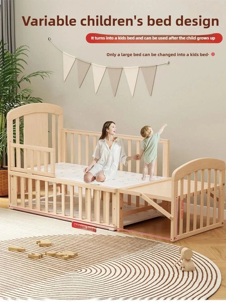 Baby Comfortable Sleeping Bed Solid Wood Newborn Baby Bed Multifunctional Baby Rocking Bed with Wheels and mosquito net