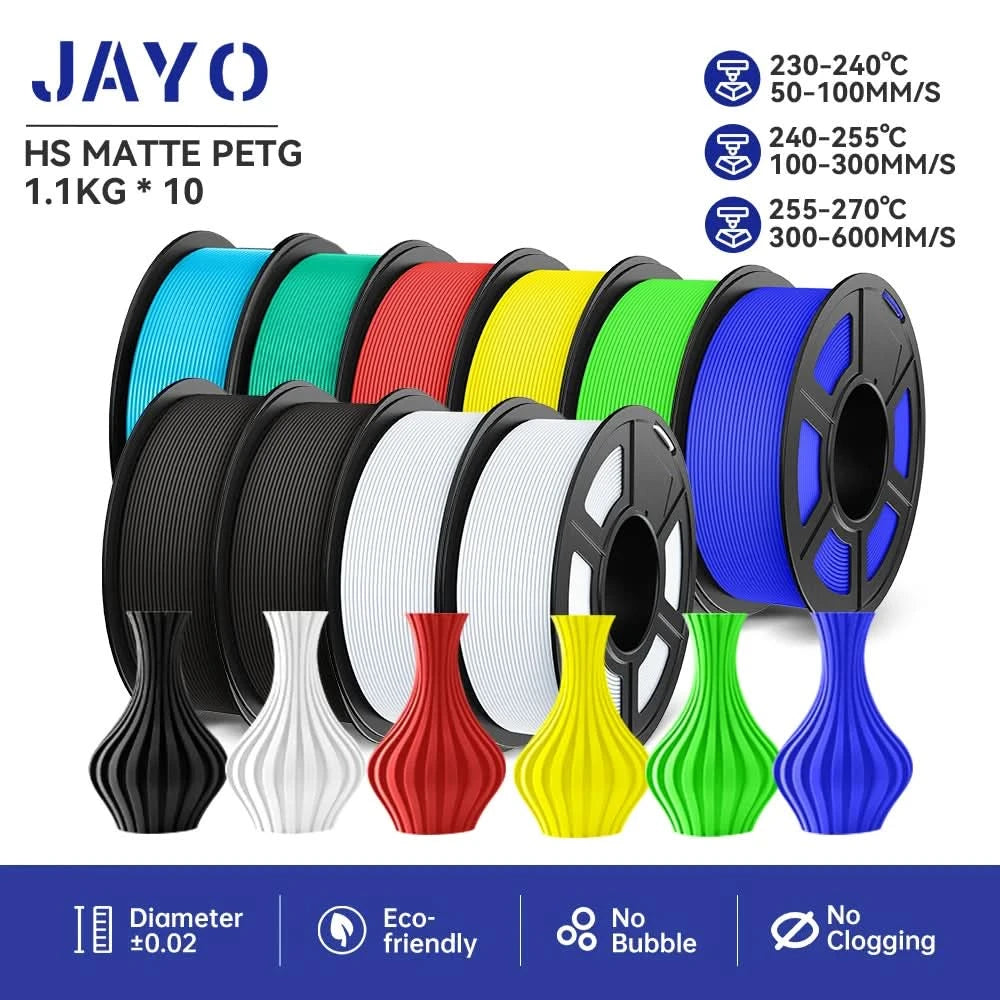 JAYO High Speed Matte PETG Multiple Colors Mixed 10 Rolls Filament 175mm Non-toxic Bubble Free Smooth Suitable for 3D Printi