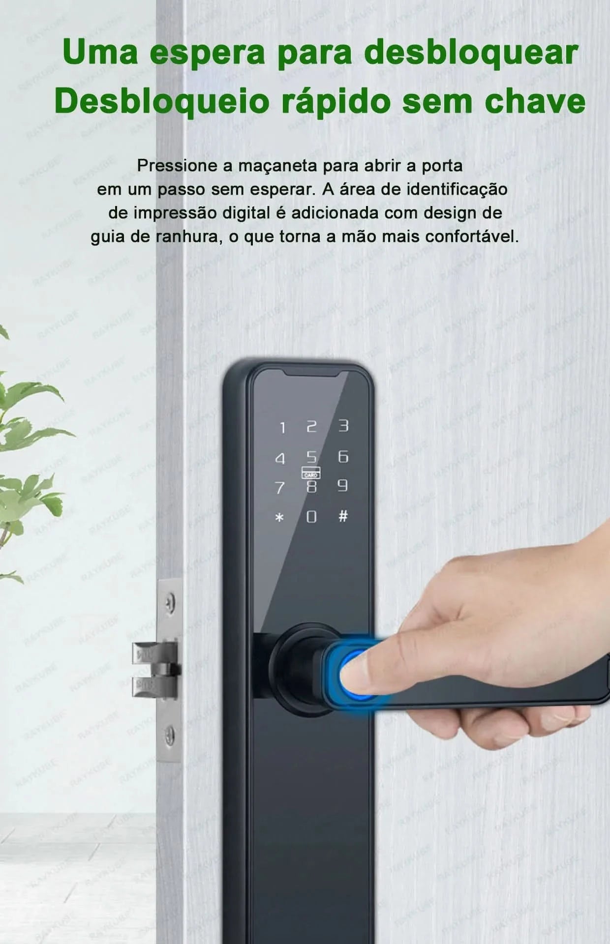 Do Brasil RAYKUBE Black K7 Pro+ Tuya Bluetooth Biometric Fingerprint Door Lock Smart Digital Lock Tuya App Unlock Keyless Lock