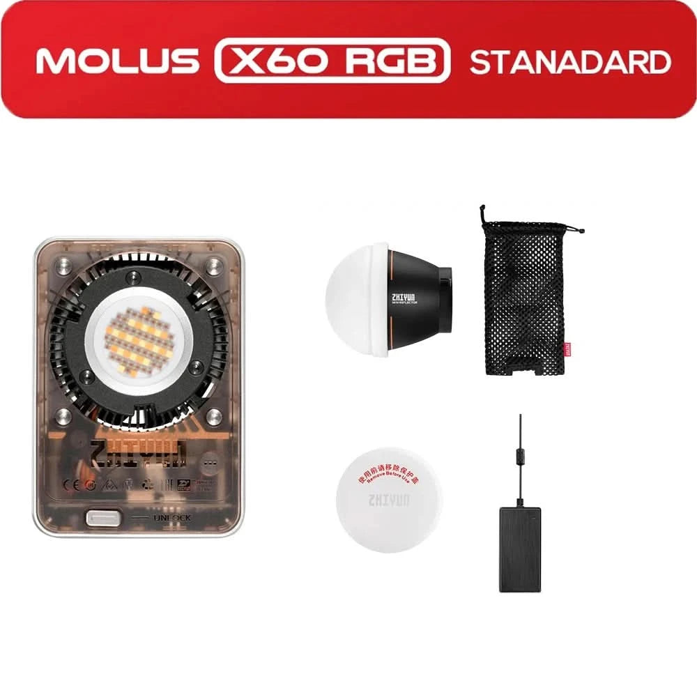 ZHIYUN MOLUS X60 RGB X60 Bicolor 60W COB Video Light LED Pocket Fill Lamp Portable Outdoor Photography Lighting for Shooting