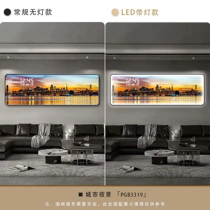 Modern Urban Night Scene Bedroom Bed Head Hanging Art Electronic Clock Landscape Architecture Living Room Sofa Background Wall D