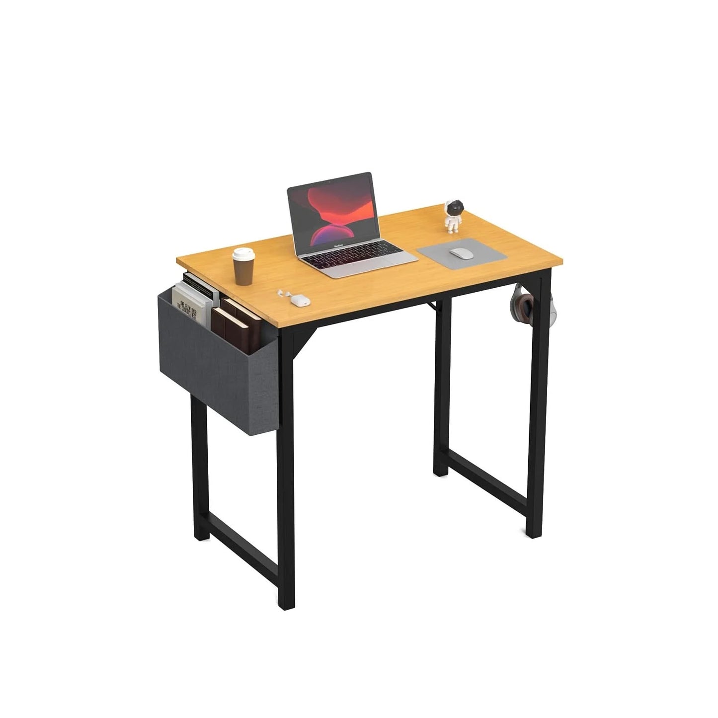 JHK Computertisch Schreibtisch Büro Gaming-Tisch Modern Einfacher Stil Kompakt mit Seitentasche Kopfhörerhaken Leichte Montage