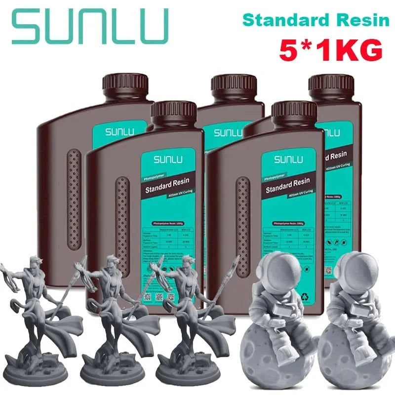 SUNLU 5KG ABS-Like/ Standard / Water-Wash/ 14K High Precision Resin 405nm Rapid UV-Curing Photopolymer Resin 1KG/Bottle