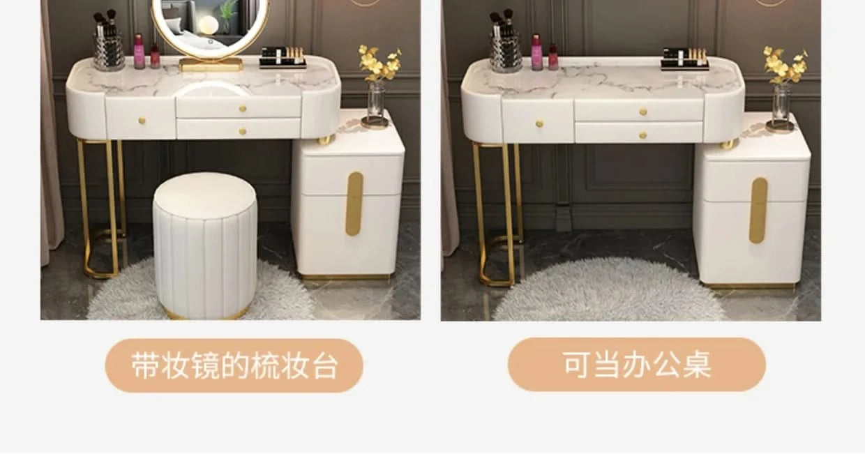 Luxury Jewelery Storage Dressing Table Glass Top Girls Unique Makeup Mirror Beauty Dressing Table Light White Muebles Decoration