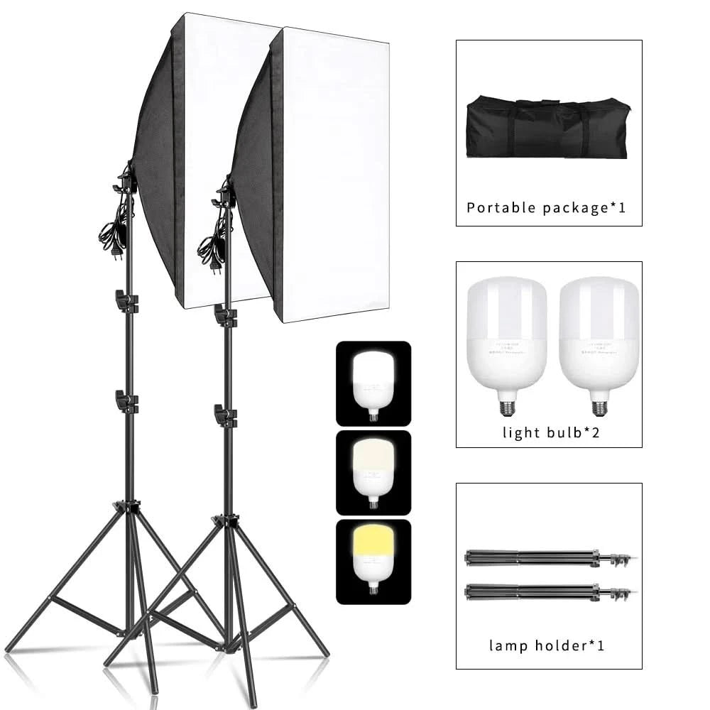 Studio-Kit Foto Softbox Lichtbox Beleuchtung Einzelne Led-Lampe mit Stativ Fotografie Shooting Soft Box Blitz E27 Zubehör