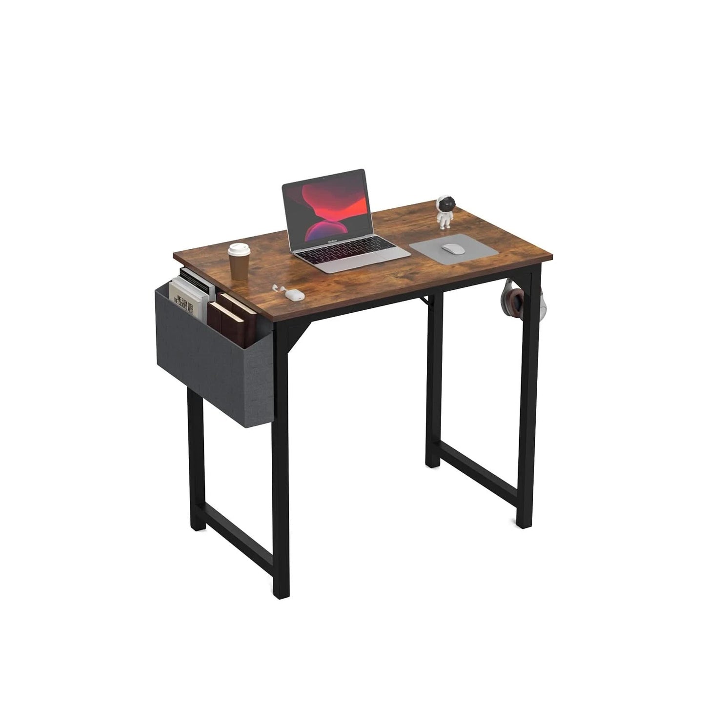 JHK Computertisch Schreibtisch Büro Gaming-Tisch Modern Einfacher Stil Kompakt mit Seitentasche Kopfhörerhaken Leichte Montage