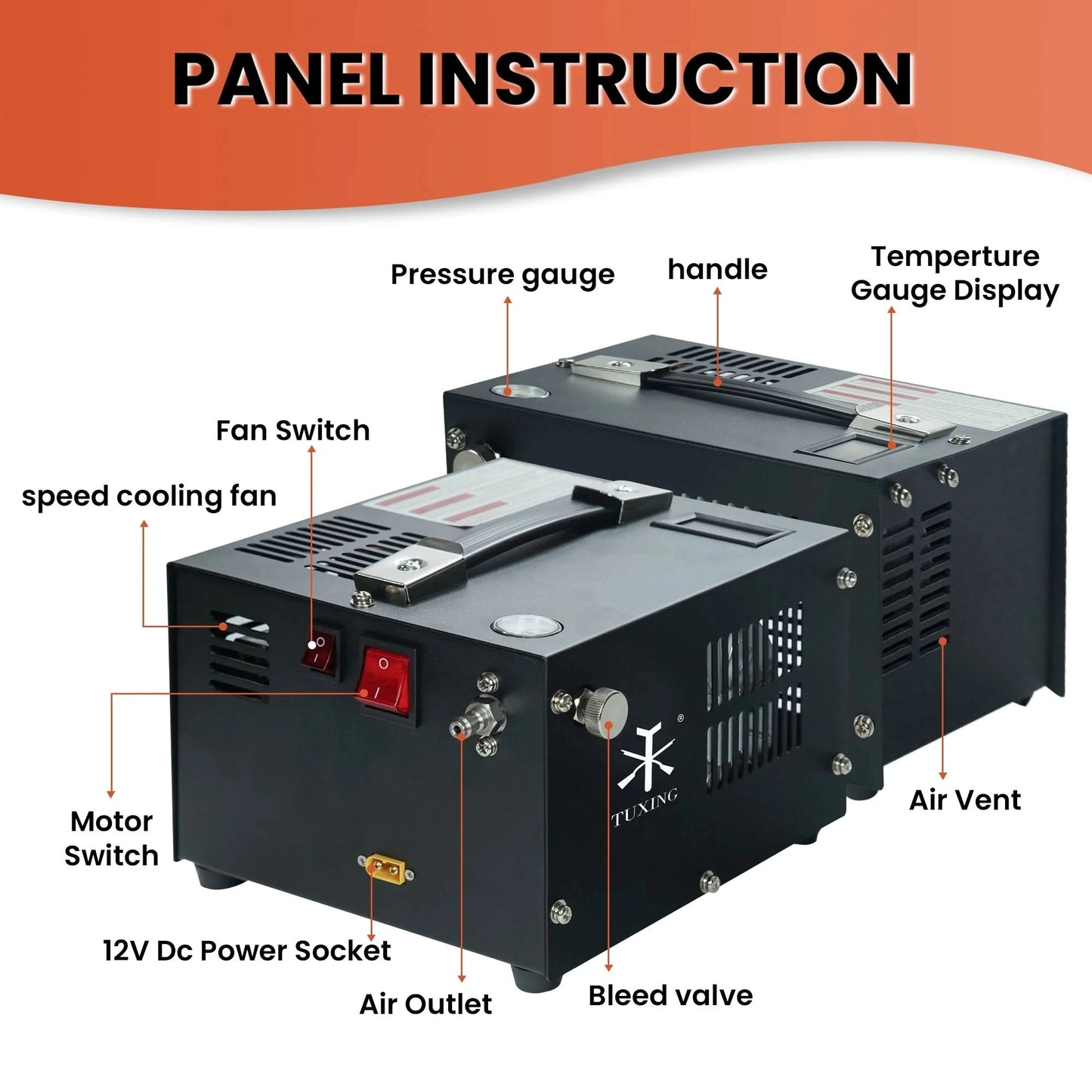 TUXING TXES061 4500Psi PCP Air Compressor 300Bar High Pressure PCP Compressor with 12V Transformer for Airgun Rifle Diving Tank
